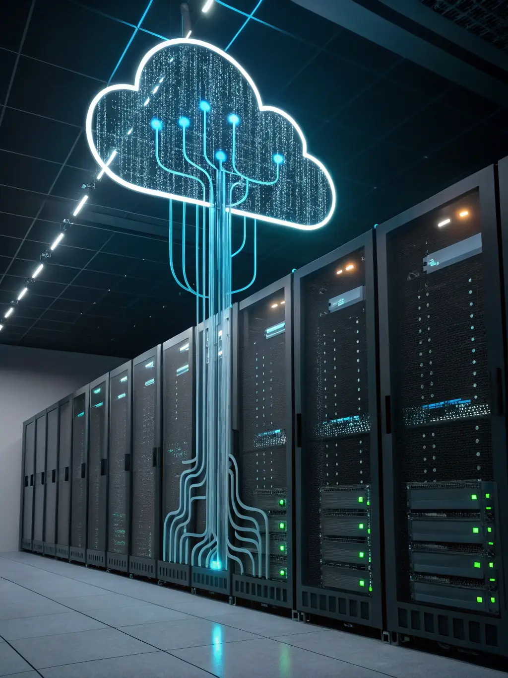 A visually appealing image representing cloud migration, such as data flowing into a cloud server, highlighting Oreca Tech's capabilities in cloud migration and scalability.