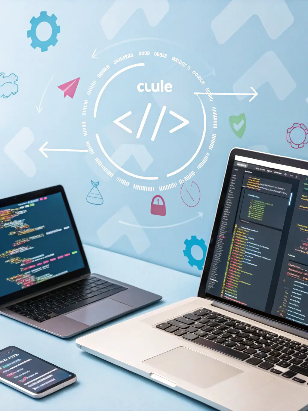 A stylized image representing increased efficiency in software development, with fast-moving arrows and streamlined processes, set against a tech-themed background.